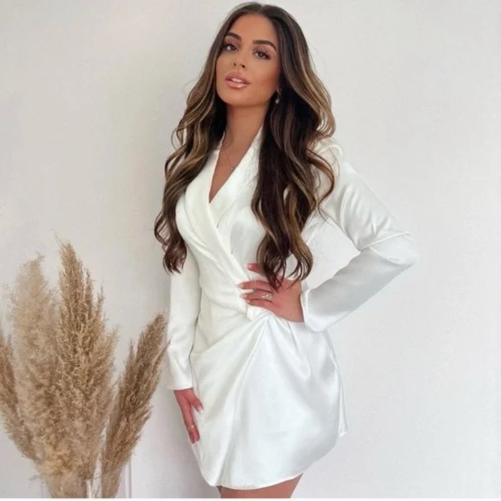 Zara Satin Effect Shoulder Pad Dress
